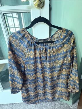fun 2 fun Navy and Mustard Geometric Print Blouse